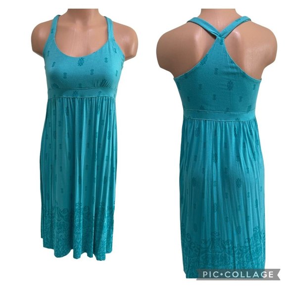 Dakini Dresses & Skirts - Dakini Athletic Dress Medium Damask Print Yoga Tennis Modal Racerback Turquoise